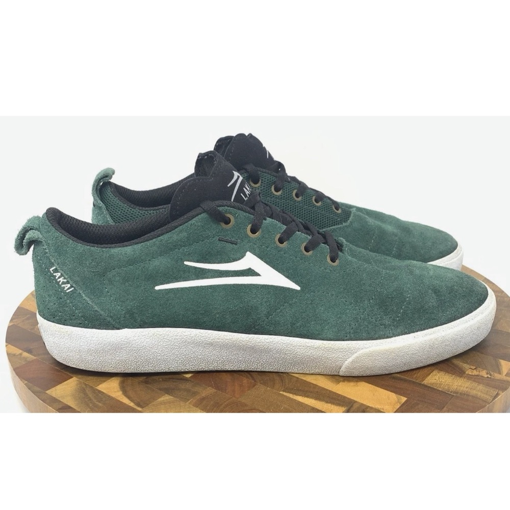 Lakai Skateboard Shoes Sneakers Mens Size 10 Bristol Green Suede, Black & White